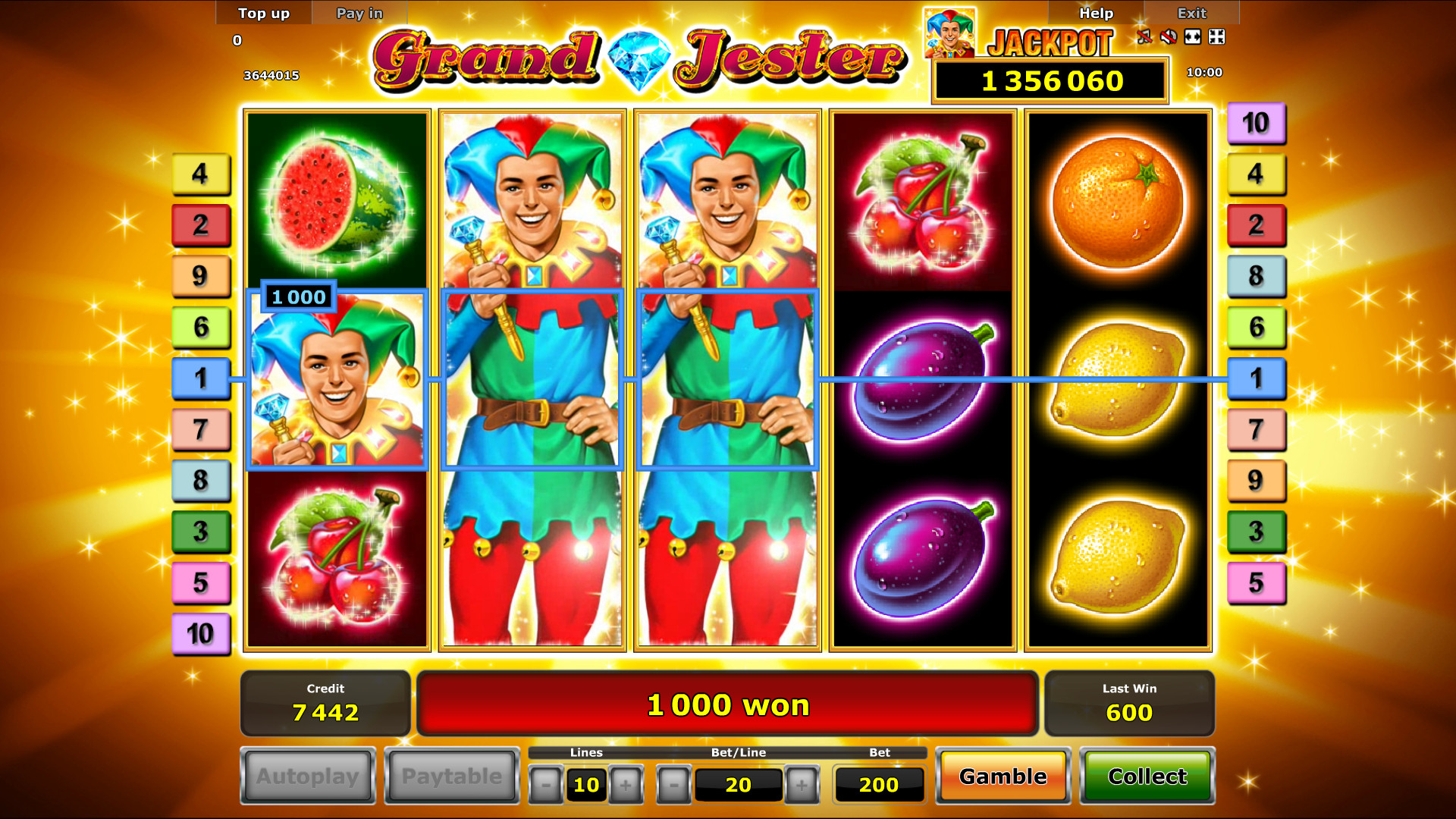 Grand Jester Novomatic free spins